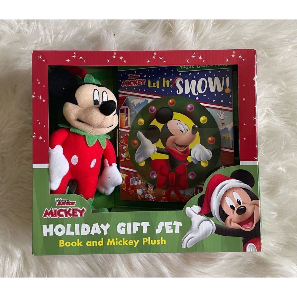Book And Mickey Plush Holiday Christmas Gift Set New